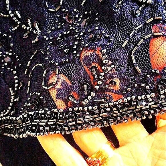 2pc Brilliante Gown & Jacket Sz L Navy Blue Lace Sequins Beaded Mother Wedding - Picture 8 of 16